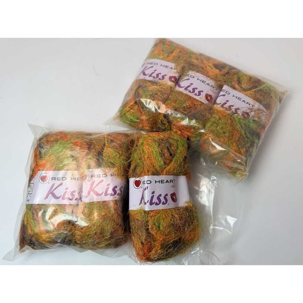 Red Heart Kiss Knitting Yarn Eyelash 6 skeins Elf #3530 83yrds ea